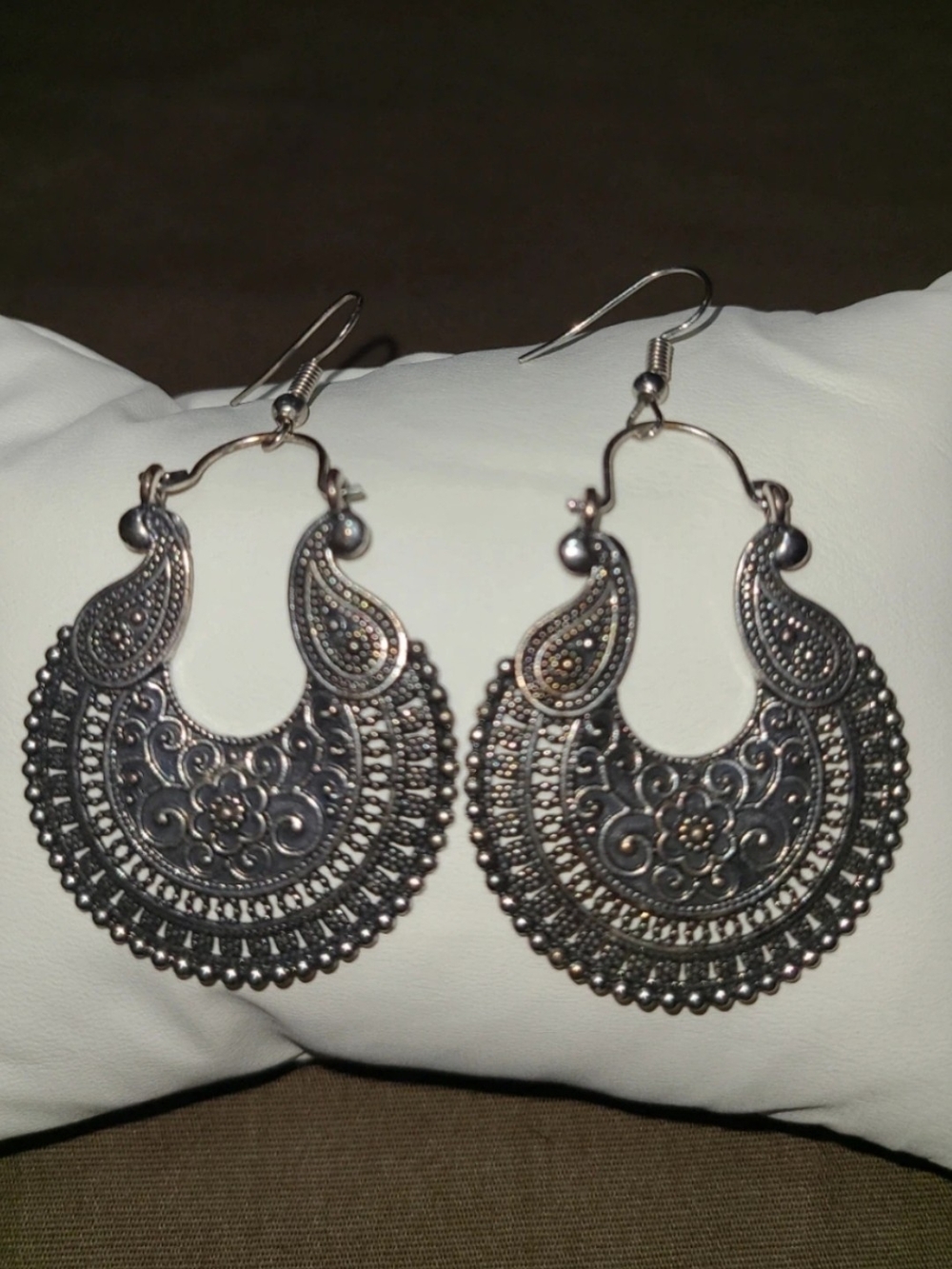 Ornate Silver-Tone Filigree Dangle Earrings for Women